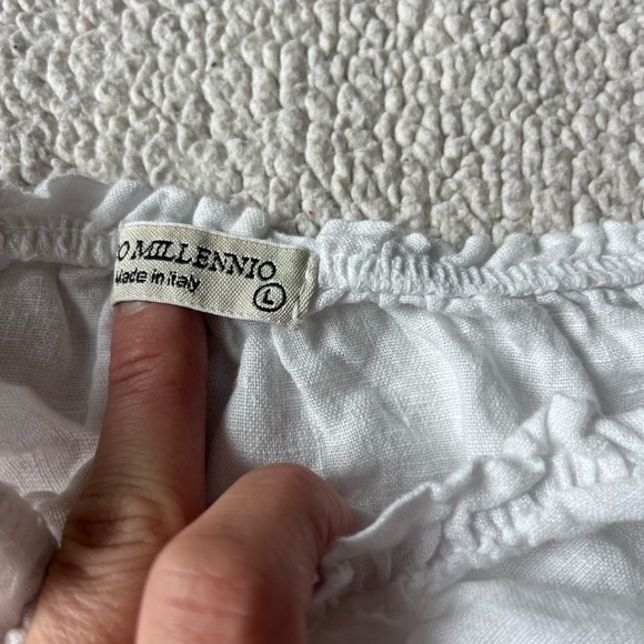 TERZO MILLENNIO WHITE OFF THE SHOULDER LINEN BLOUSE SIZE LARGE SUSTAINABLE - Picture 5 of 9